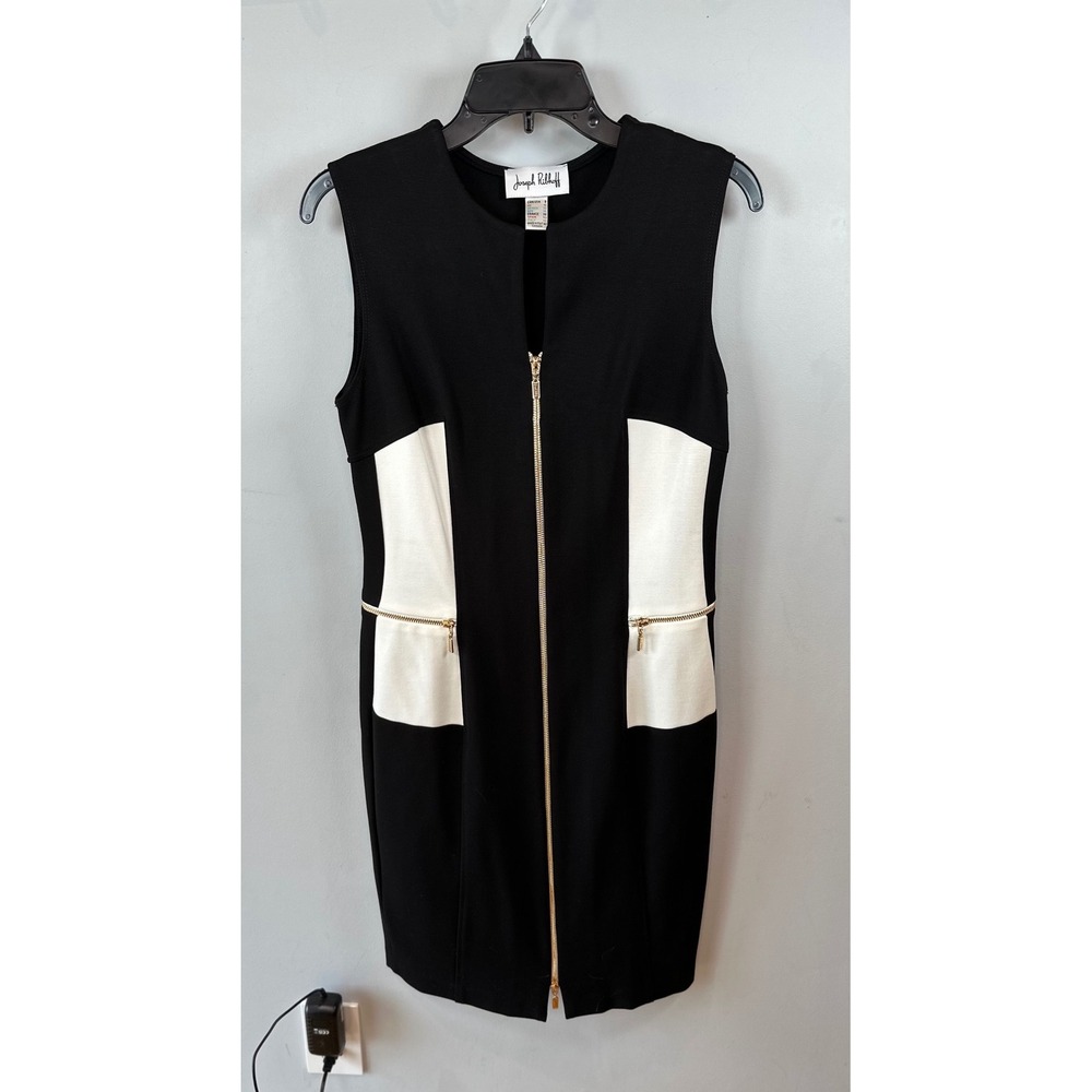 Joseph Ribkoff Black White‎ Colorblock Zip Front Sheath Dress Womens 8